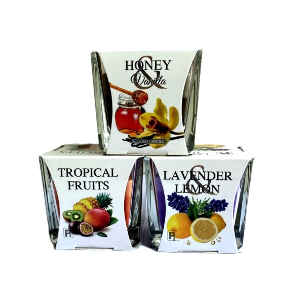 Свічка в склі ароматична Кубик (70х63) в асортименті 004107