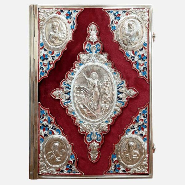 Євангеліє 004832 (білий оклад, червоний бархат, емаль)